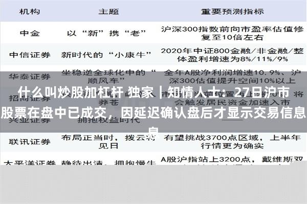 什么叫炒股加杠杆 独家｜知情人士：27日沪市股票在盘中已成交，因延迟确认盘后才显示交易信息